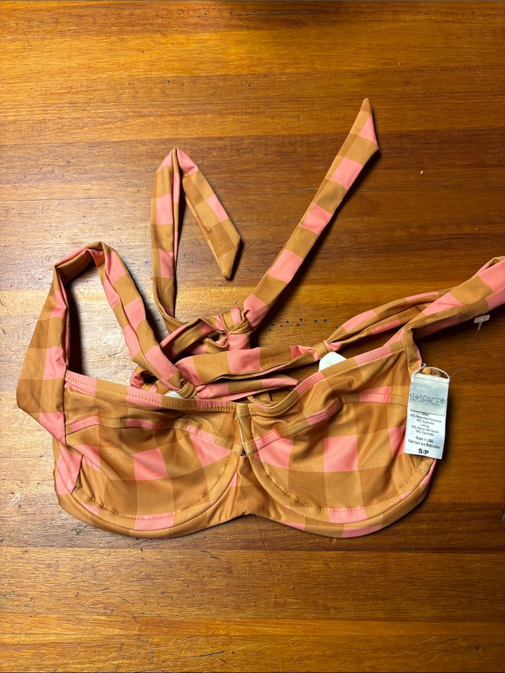 l*space Pink & Tan Check Underwire Bikini Top